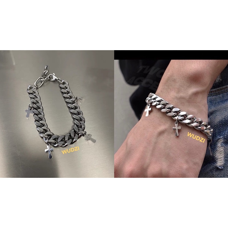 Vòng tay nam nữ thép titan không gỉ phong cách Hiphop thanh lịch mắt xích phối thánh giá chất lượng cao