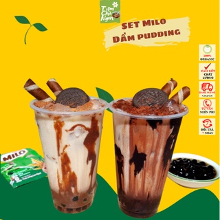 Milo dầm pudding trân châu, set nguyên liệu làm milo dằm trân châu đường đen