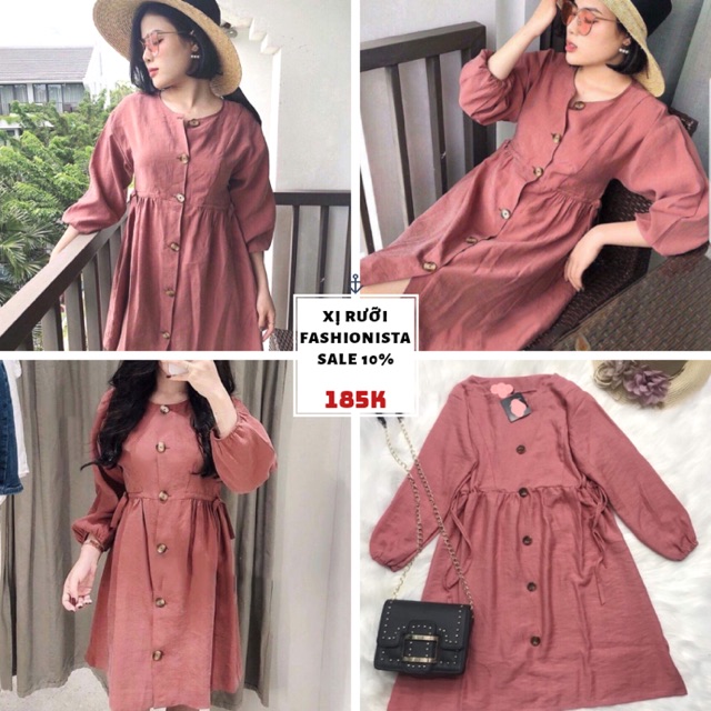 Đầm babydoll thắt nơ eo