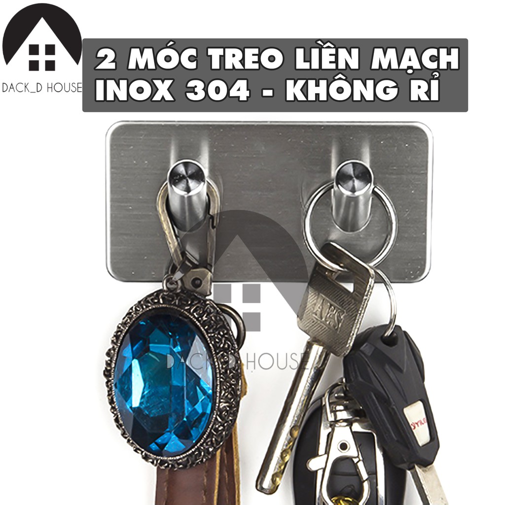 Móc dán tường 2 chấu inox SUS 304 không rỉ sét kèm keo dán 3M DACK D HOUSE