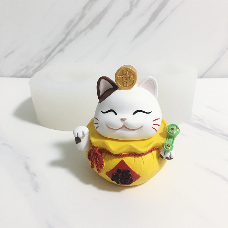 Bộ Khuôn Làm Bánh Hình Mèo May Mắn Ba Chiều Có Hương Thơm choc