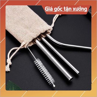ỐNG HÚT inox set 4 món kèm túi và chổi, thân thiện - bảo vệ môi trường