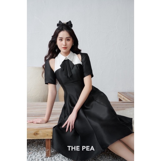 LUCY DRESS by Thepeavn - Đầm tafta khoét vai cổ bẻ đính nơ sang trọng