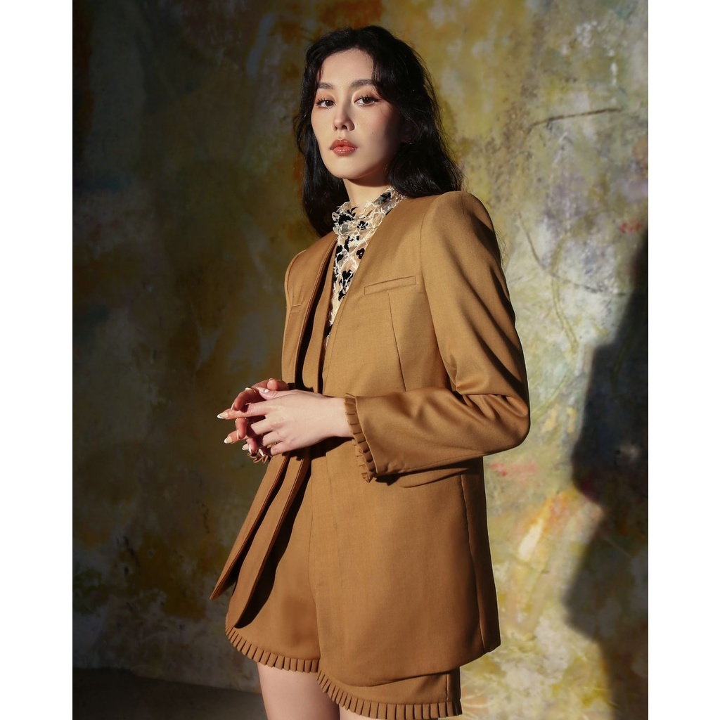 Achelois - Áo blazer hai vạt màu nâu