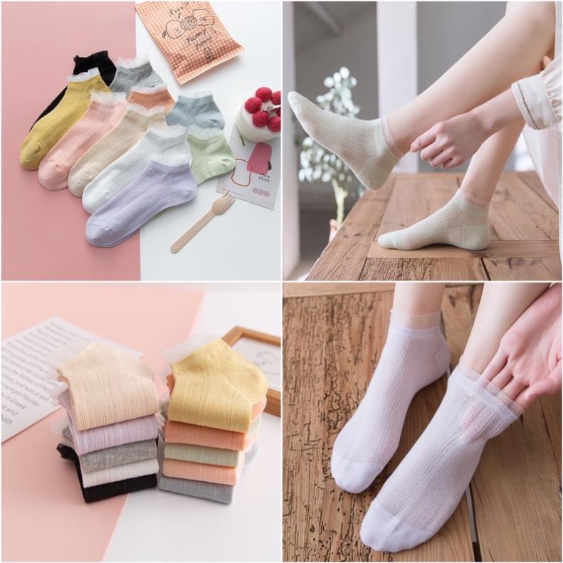 Tất bèo ren cổ ngắn nữ Cradin, vớ nữ chất vải ren co giãn bốn chiều thoáng khí tt3