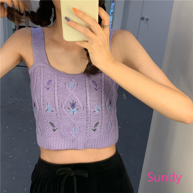 Áo Dệt Kim Không Tay Thêu Họa Tiết Xinh Xắn Dành Cho Nữ