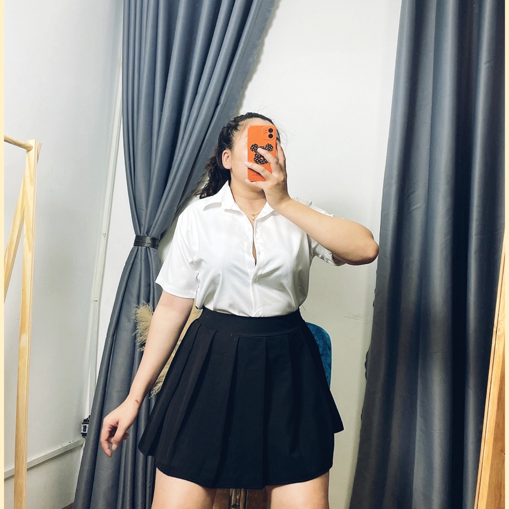 Bigsize Áo sơ mi trắng nữ tay ngắn form rộng kiểu áo sơ mi nữ  mặc đi làm công sở học sinh sinh viên đều đẹp mã smhs