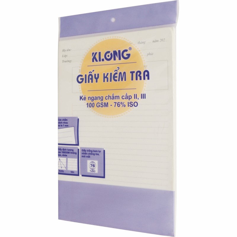 Giấy kiểm tra cấp 2, 3 tập 20 tờ giấy đôi kép Klong MS 279 khổ B5, giấy làm bài Klong định lượng cao