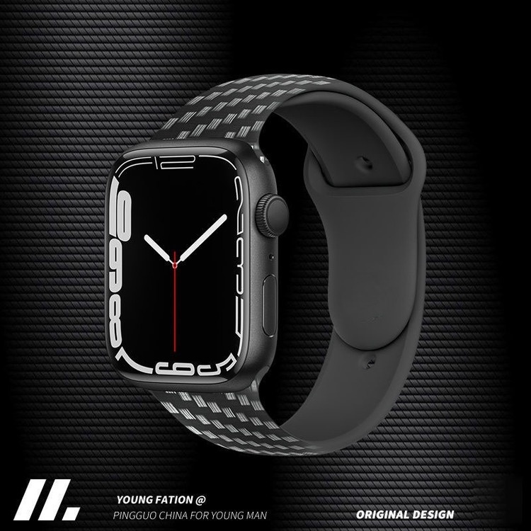 Dây Đeo Đồng Hồ Bằng Silicon Họa Tiết Sợi Carbon 44mm 40mm 45mm 41mm 38mm 42mm Cho iWatch Series 7 6 5 4 3 SE