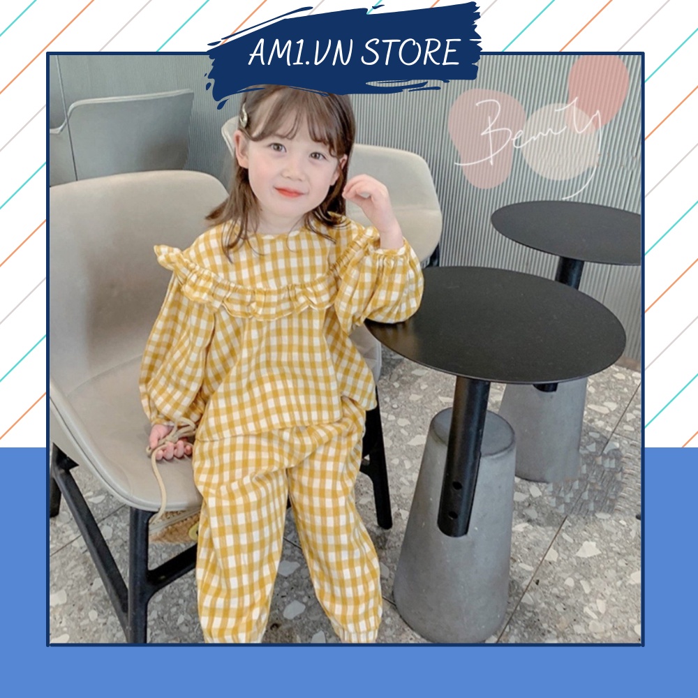 (8-20kg) Bộ quần áo pijama dày tay kẻ caro cho bé gái TTR140