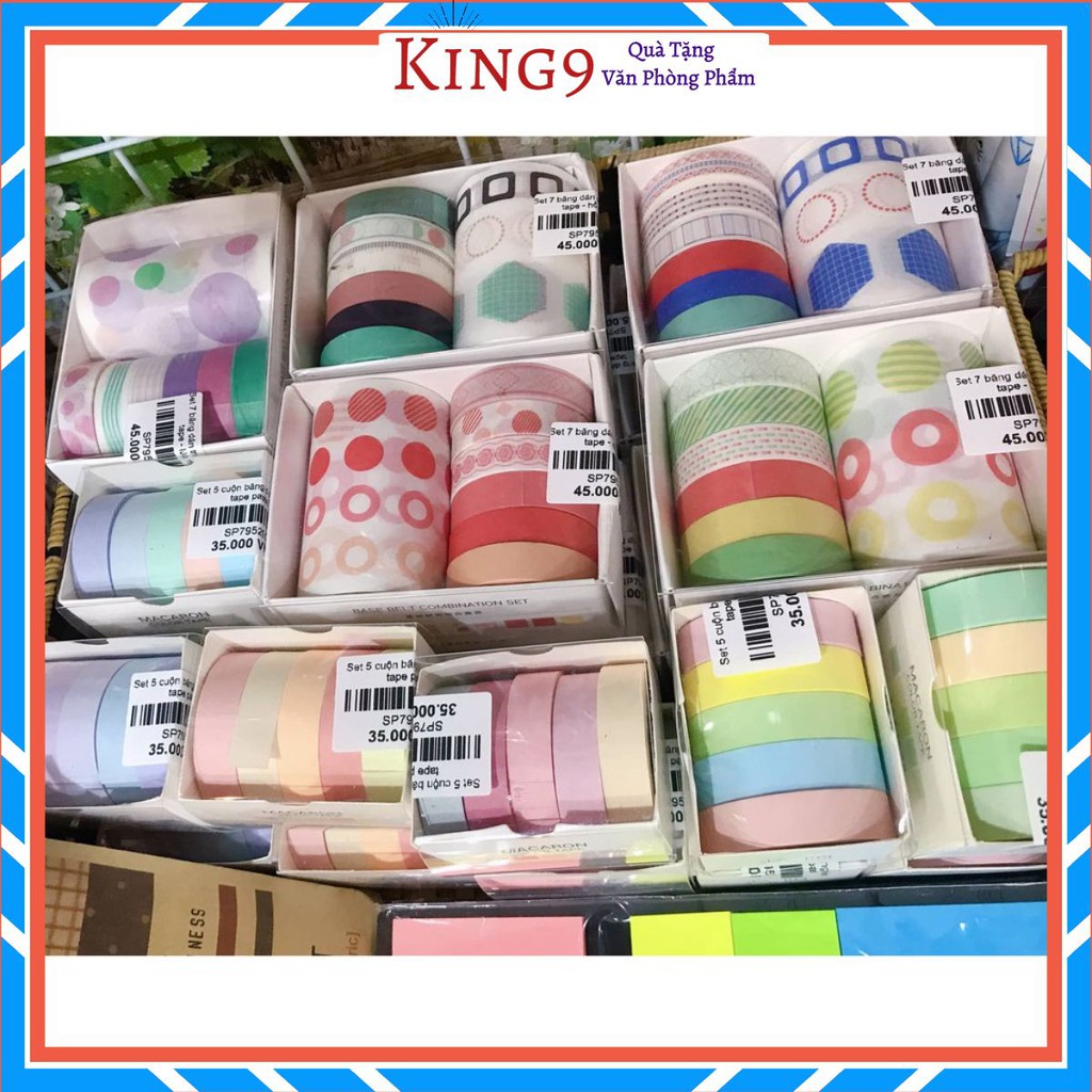 Set 7 băng dính dán trang trí washi tape phụ kiện trang trí văn phòng phẩm King9