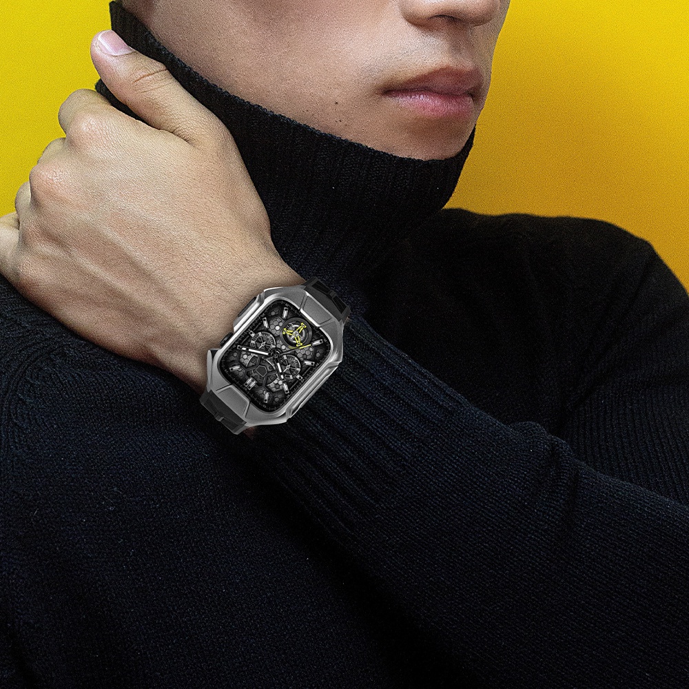 Dây Đeo Cao Su Phối Kim Loại Sang Trọng Dành Cho Apple Watch Series Ultra 8 7 45Mm iwatch SE 6 5 4 44Mm