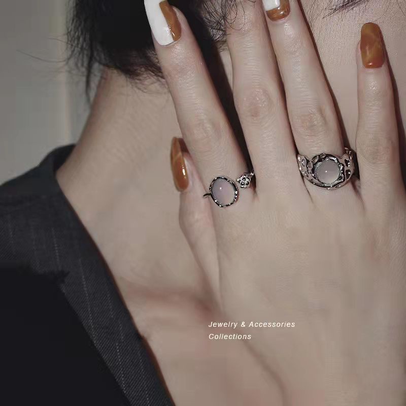 Nhẫn bạc dạng mở 17KM hình nụ hoa đính đá opal