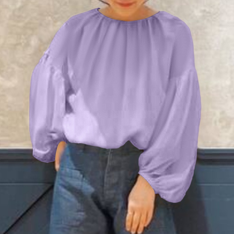 Áo sơ mi kiểu ZANZEA cổ tròn tay phồng dài dễ phối trang phục phong cách Hàn Quốc cho nữ