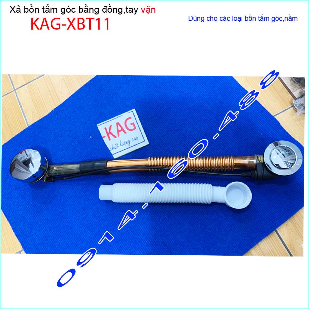 Xả bồn tắm góc KAG-XBT11 -Đồng, Bộ xả vặn bồn tắm nằm bằng thau siêu bền dùng cho bồn góc 90cm-1,2m-1,5m-1-6m