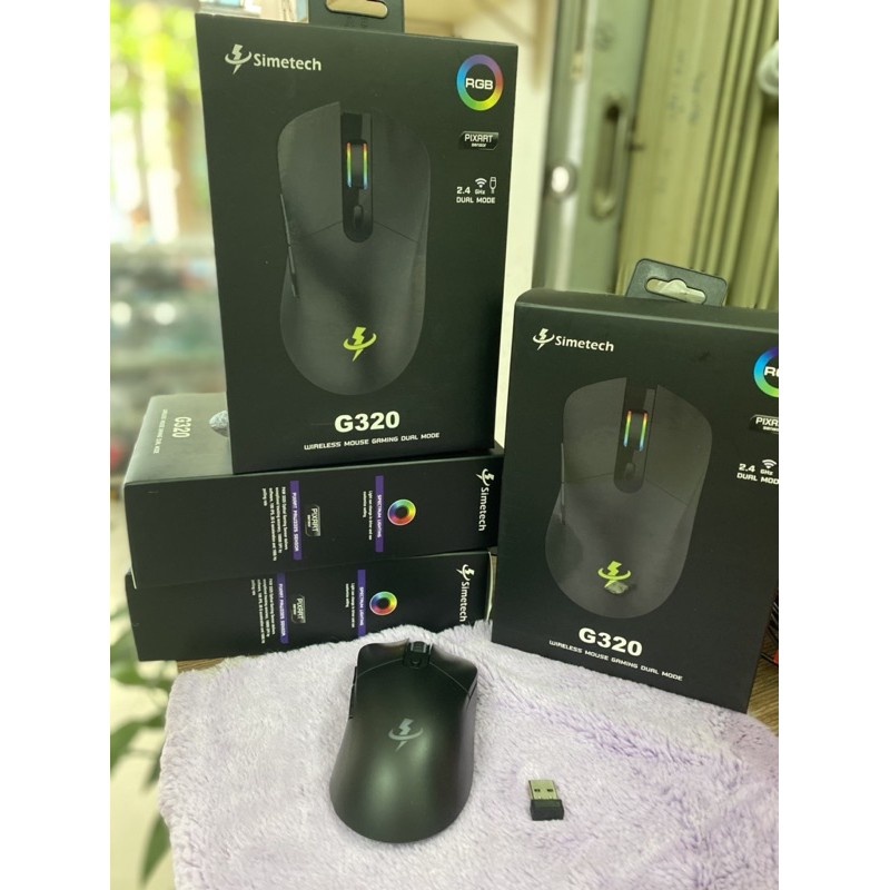 Chuột Mouse ko dây SIMETECH G320 Led RGB Black Wireless (Pin sạc, Công tắc, 6 nút)