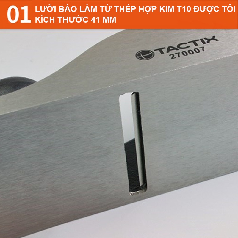 Bào gỗ cầm tay 180mm TACTIX 270007, bàn bào mini lưỡi bào 41mm-1,5 inch tính ứng dụng cao, làm đồ DIY