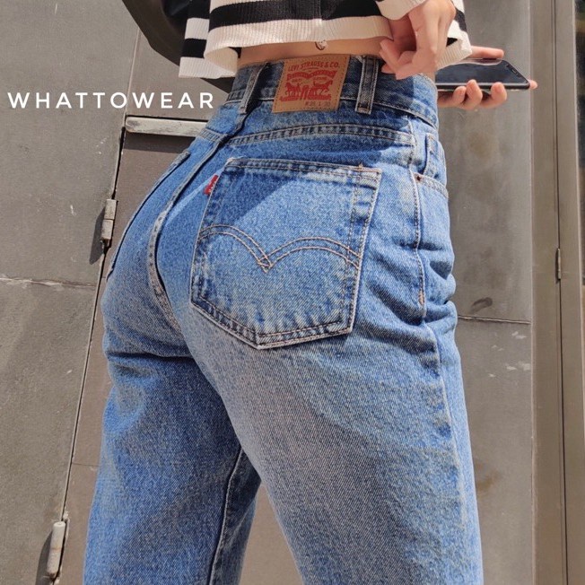 ☏⊙ Quần jean baggy Levis vintage, form lưng cao, momjean wash bạc