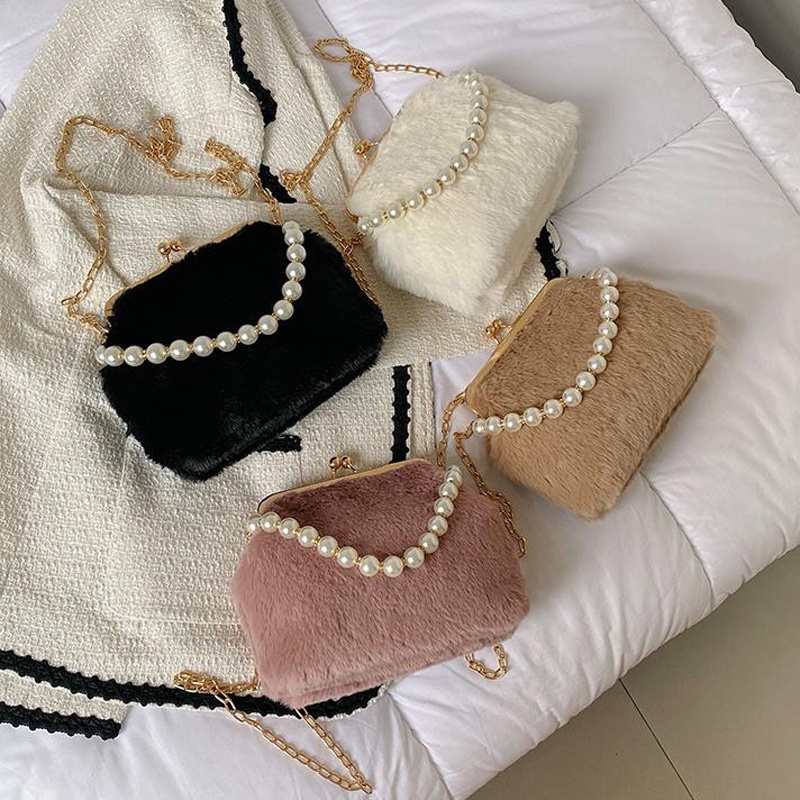 Túi Đeo Vai Bằng Nhung Lông Phối Dây Xích Phong Cách Pháp Thời Trang Dành Cho Nữ