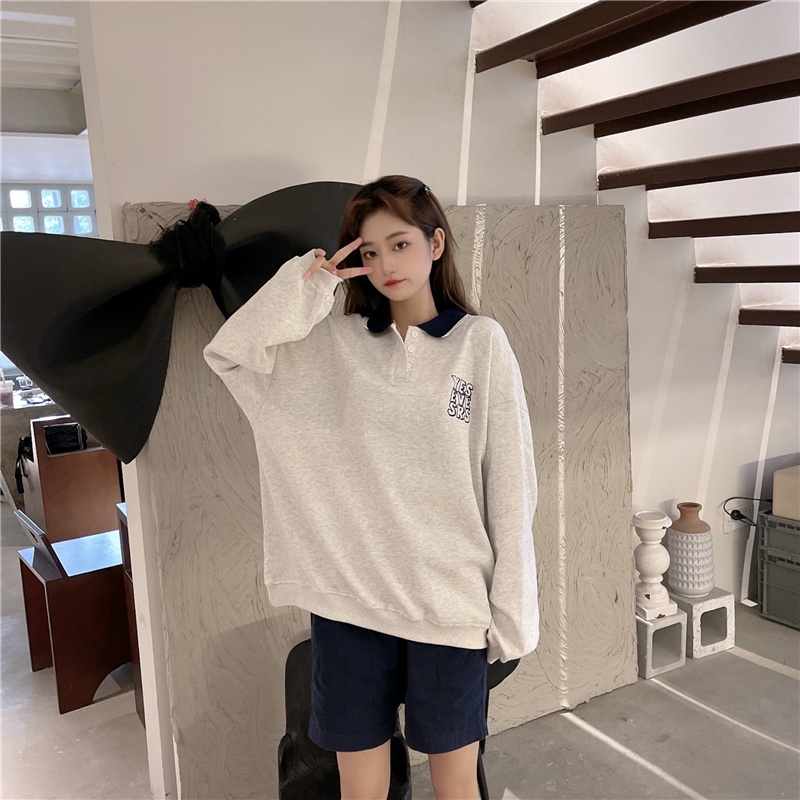 Áo Thun Polo Tay Dài Form Rộng Oversize Thời Trang Mùa Thu Hàn Quốc Mới