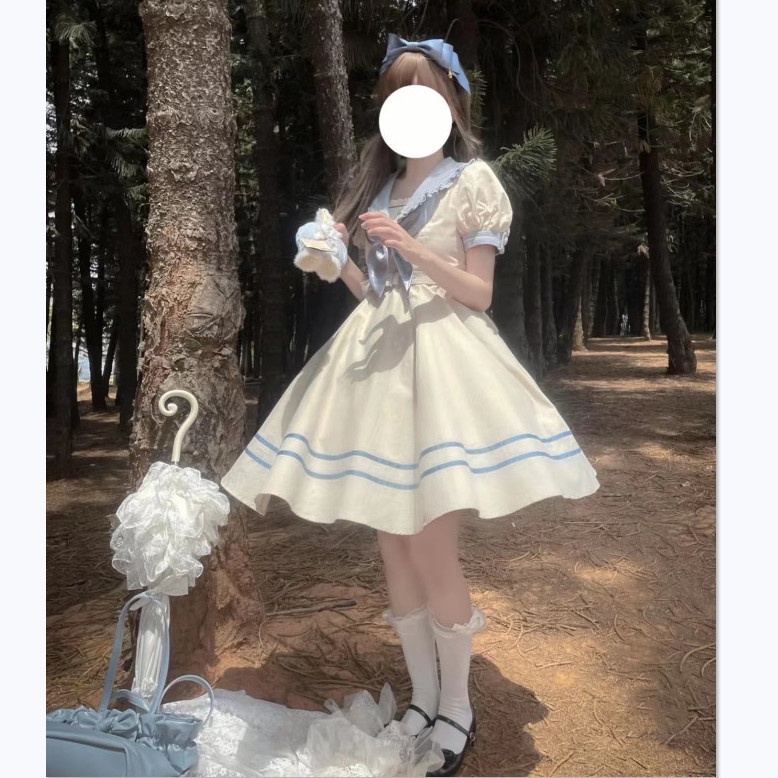 Váy Lolita Apricot Thiết kế chắp vá Nơ Phong cách Nhật Bản Mùa hè mới