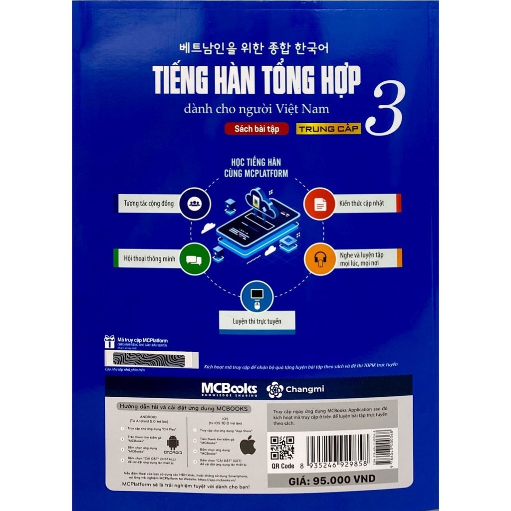 Sách – Tiếng Hàn Tổng Hợp Dành Cho Người Việt Nam - ( Sách Bài Tập )Trung Cấp 3 Bản 1 Màu (Học Kèm App Mcbooks)