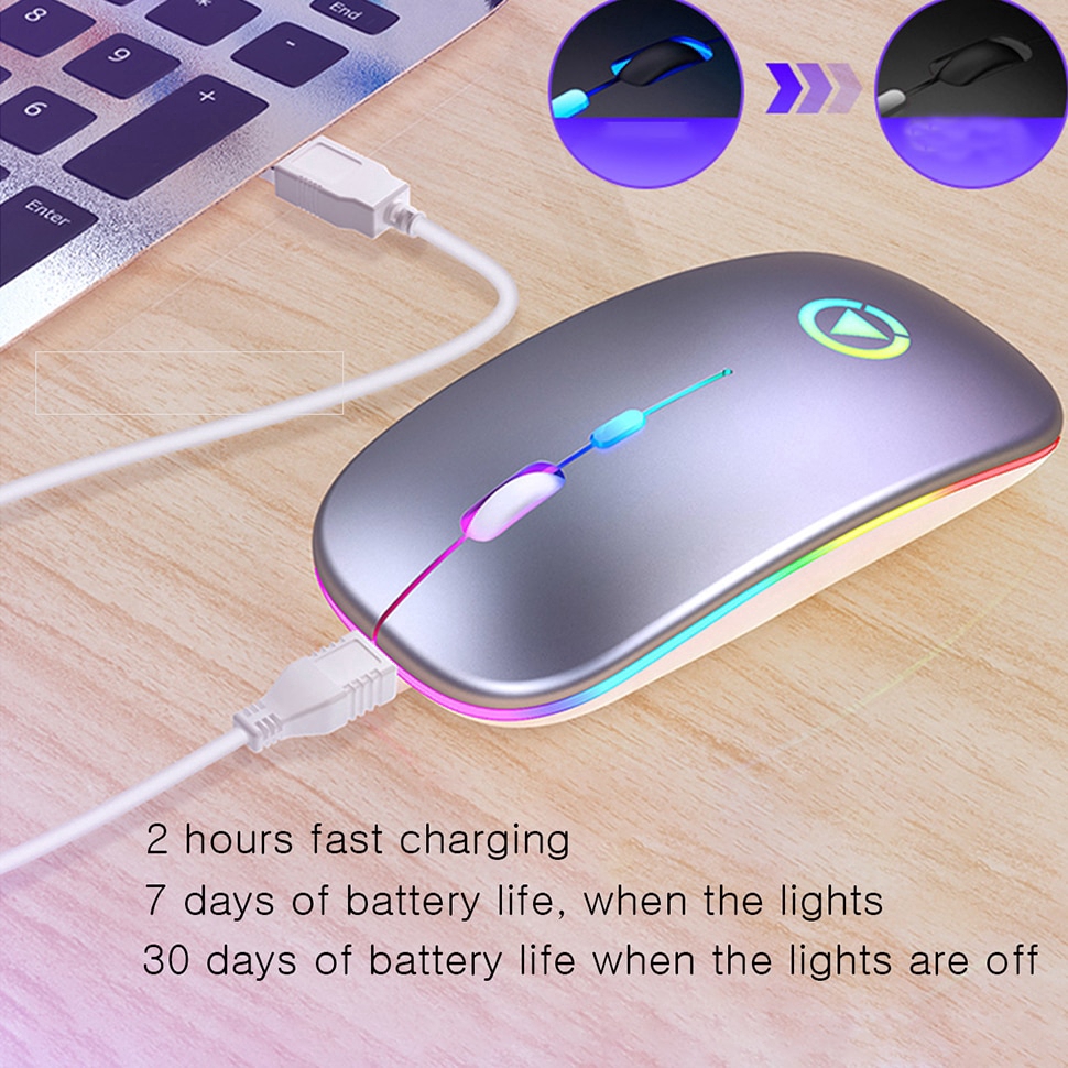 Chuột máy tính không dây A2 siêu mỏng 2.4g có đèn led màu tiện dụng