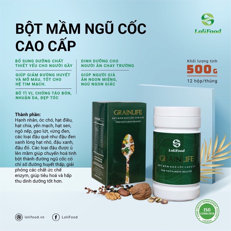 Bột Mầm Ngũ Cốc Cao Cấp Lolifood Grainlife 500gr | Ngũ Cốc Dinh Dưỡng Cho Người Già | Tăng Cường Sức Đề Kháng | Tăng Cân