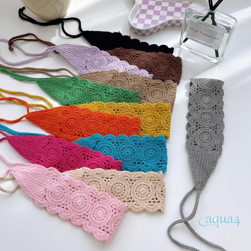 Băng Đô Cài Tóc Đan Móc Xù Màu Trơn / Hoa Rỗng Kiểu Vintage Cho Tuổi Teen