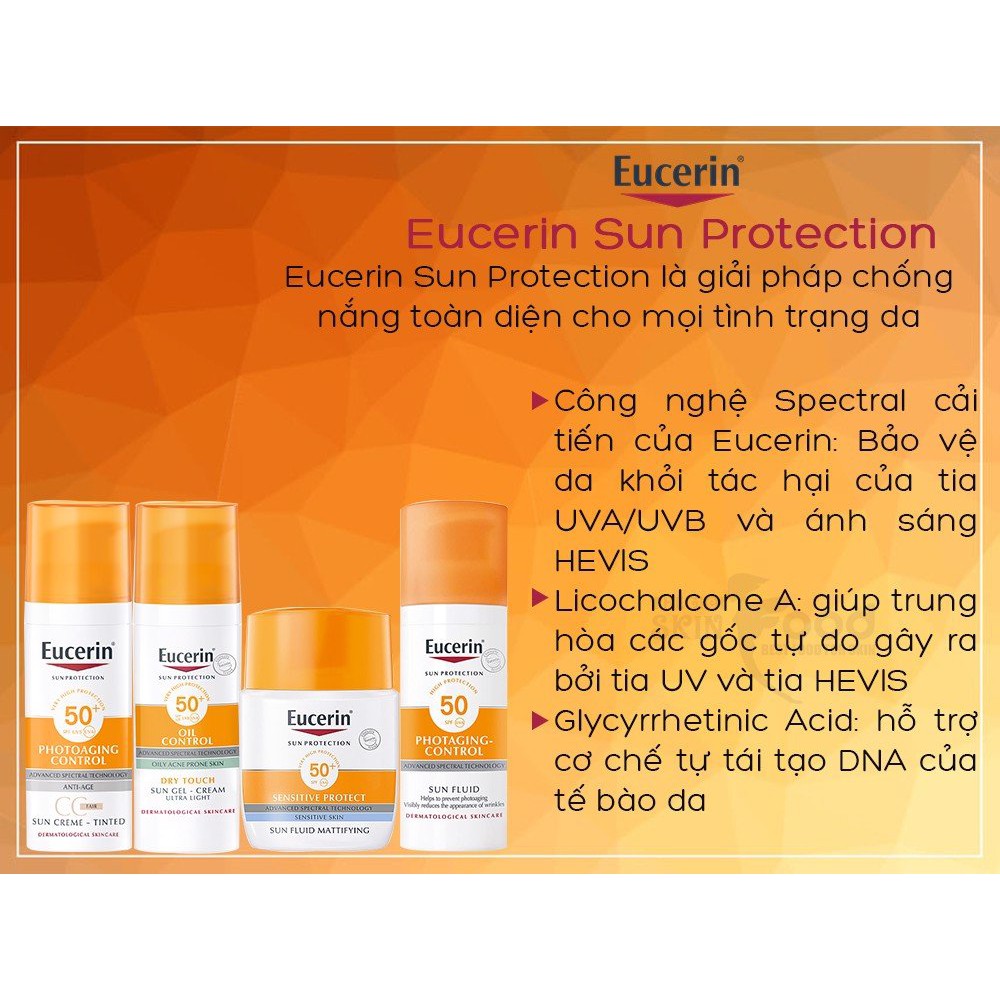 Kem Chống Nắng Eucerin Sun Cream Face Tinted CC Cream Photoaging Control SPF50+ (50ml) - làm đều màu da