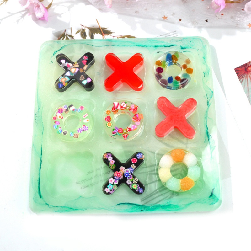 Khuôn đúc silicon hình bảng trò chơi O X cho đồ nhựa resin thủ công DIY
