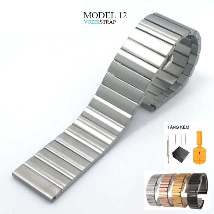 Dây đồng hồ thép không gỉ inox model 12 kiểu khóa bấm chống han gỉ chống bay màu (18mm 20mm 22mm) mã 2019a7