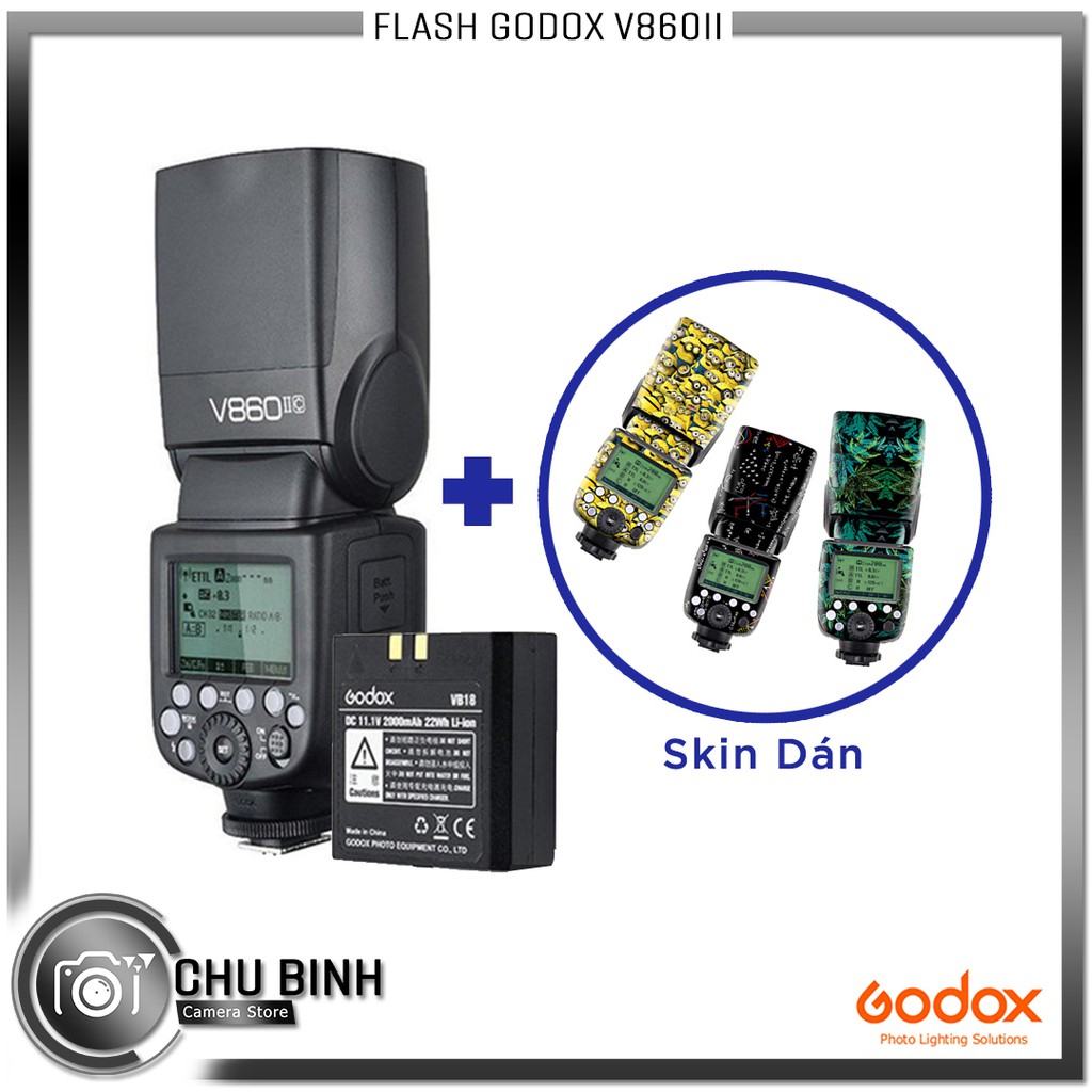 Đèn Flash Godox V860 II TTL cho Canon/Sony/Nikon/Fujifilm (Kèm pin và sạc) | Tặng Kèm Skin Dán Decal Cao Cấp