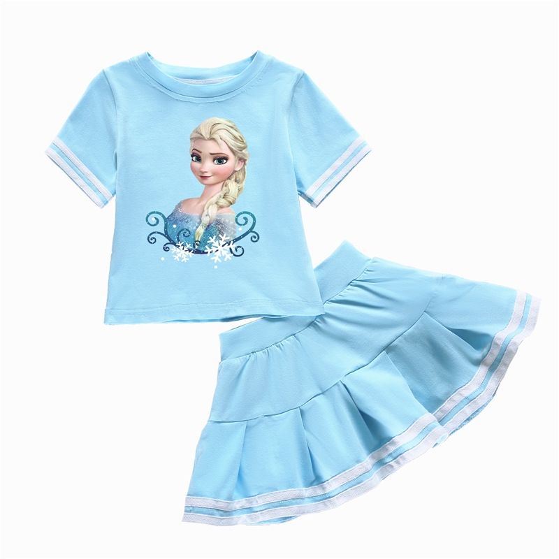 Bộ Áo Thun + Chân Váy Kiểu Công Chúa Elsa Đáng Yêu Cho Bé Gái