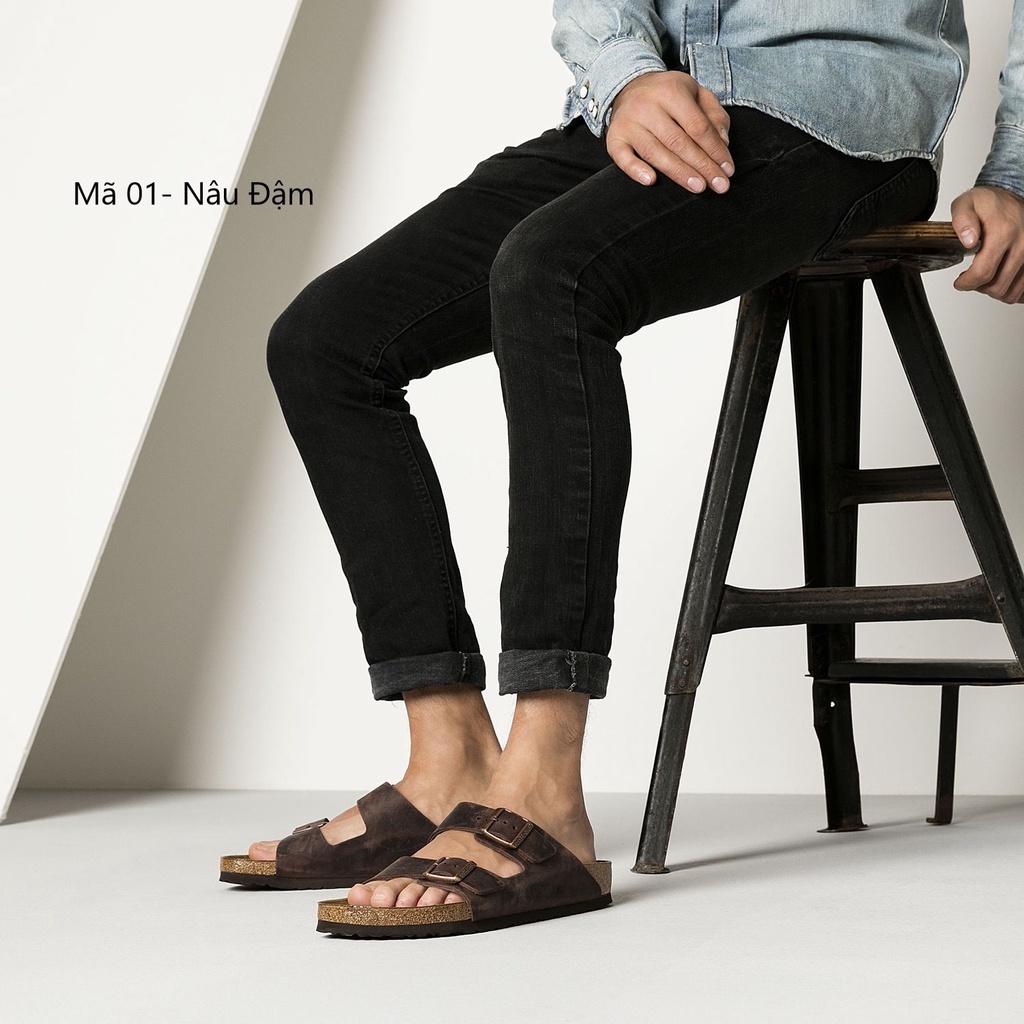 (Mẫu Da Thật) - D01 DÉP DA BÒ Đế Trấu Quai Ngang Unisex Birken Vietnam Bioline.
