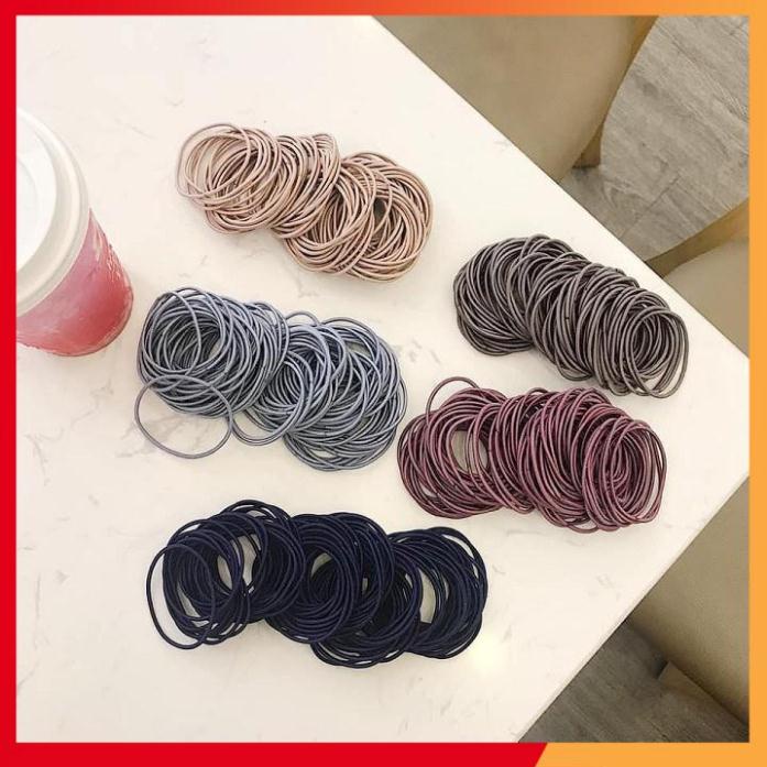 Set 100 chun buộc tóc mix 5 màu có túi zip như hình