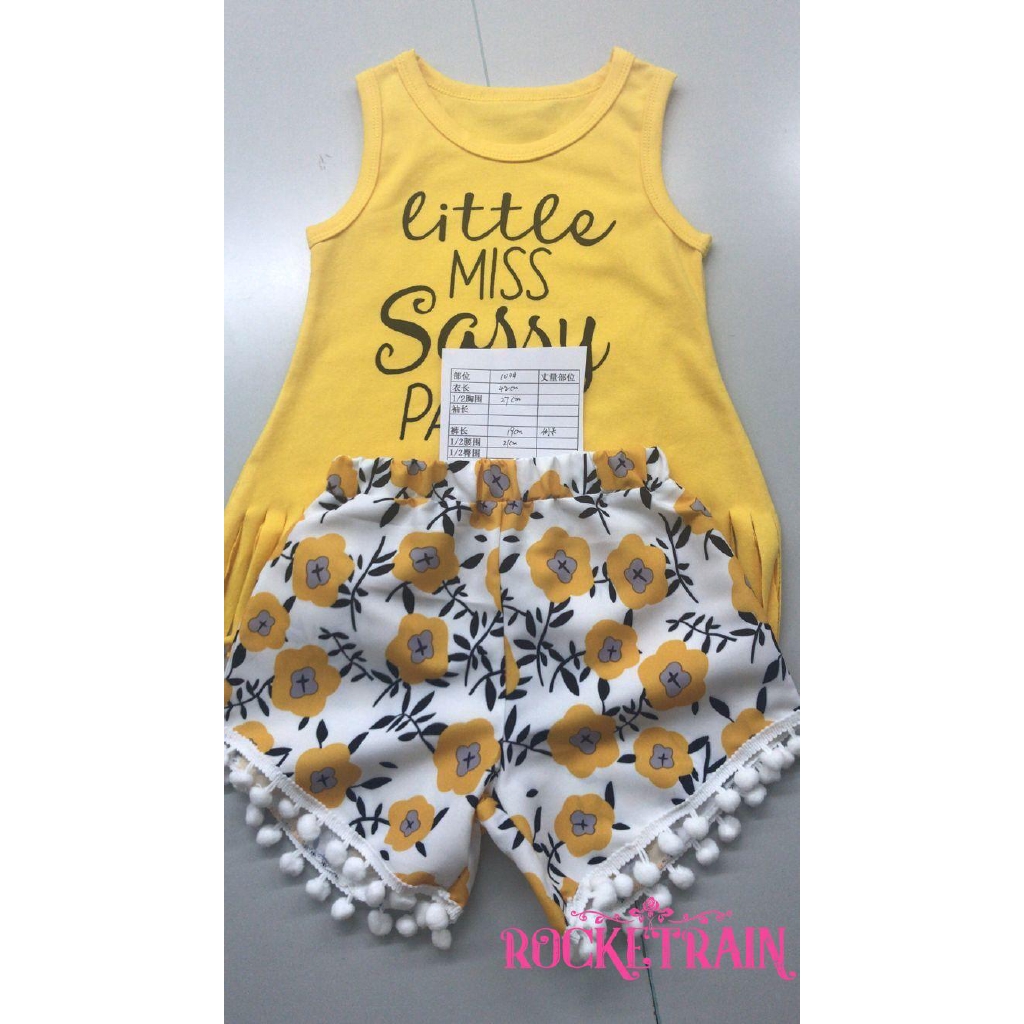 Áo Thun Tua Rua Và Quần Short In Hoa Cho Bé Gái 1-6 Tuổi