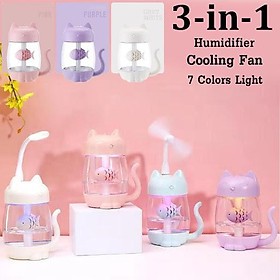 Mèo Máy Phun Sương 3in1 - Khuếch Tán Tinh Dầu &amp; Phun Sương Tạo Độ Ẩm, Đèn Mini, Quạt Mini