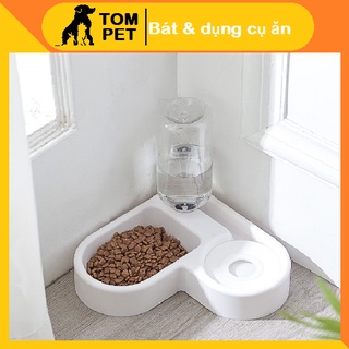 Bát ăn kèm bình uống nước dành cho chó mèo-bát ăn đôi góc tường dành cho chó mèo - tom pet
