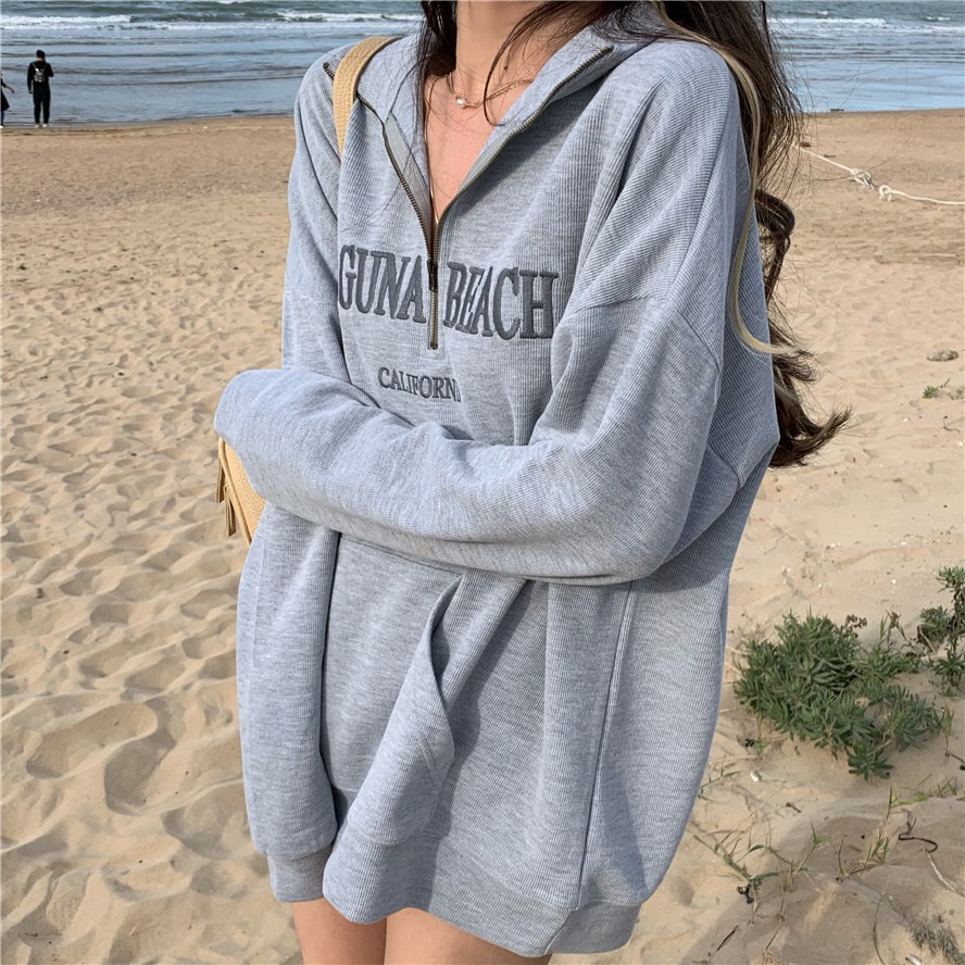 QKOOLE  Áo Sweater Nữ Khóa Kéo Thời Trang Hàn Quốc