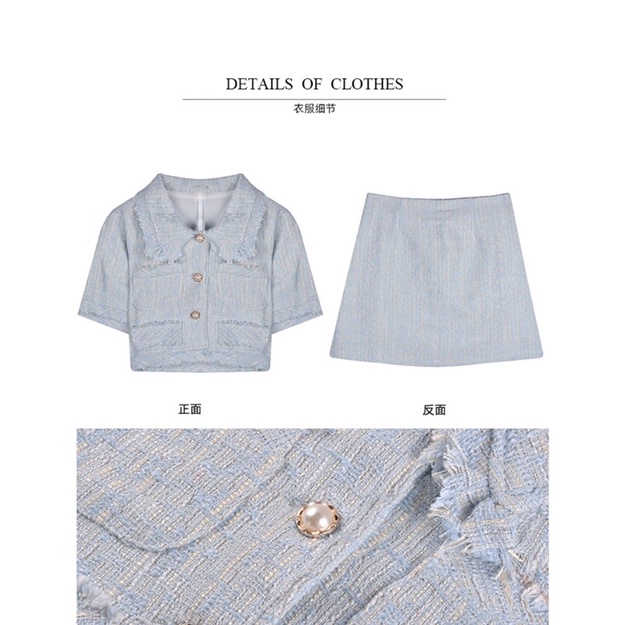 Sét áo dạ Tweed croptop và chân váy mini phong cách mùa thu mới