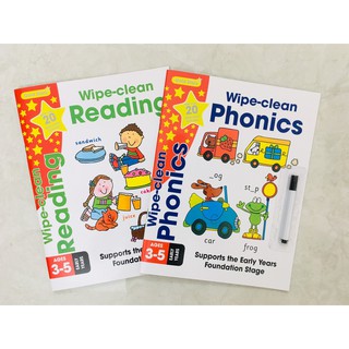 Sách: Combo 2 cuốn Wipe Clean Phonics - Reading - Sách viết xóa cho trẻ 3-6 tuổi