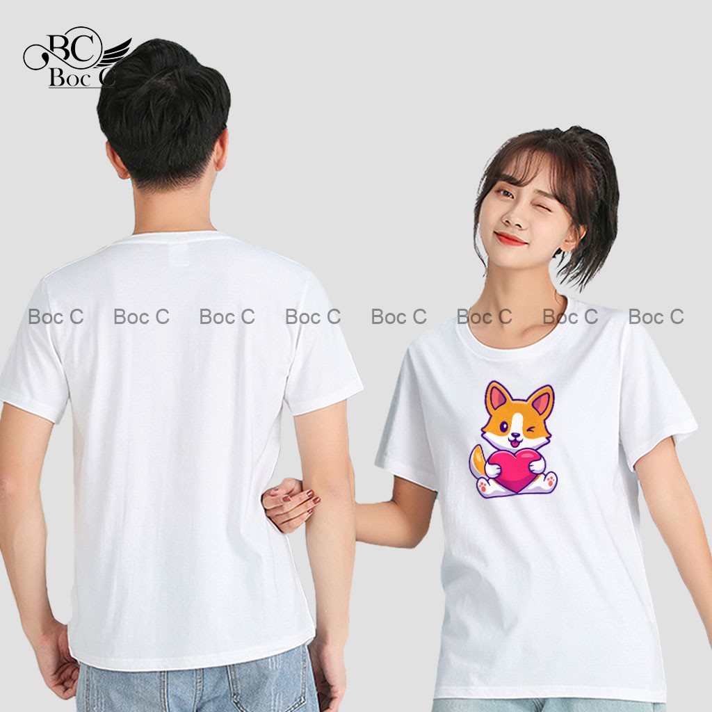 Áo phông nữ mùa hè đi biển mặc nhà đồ đôi chất cotton siêu cute Bocc áo thun tay ngắn vải mát in hình đẹp MÈO TIM - Z36