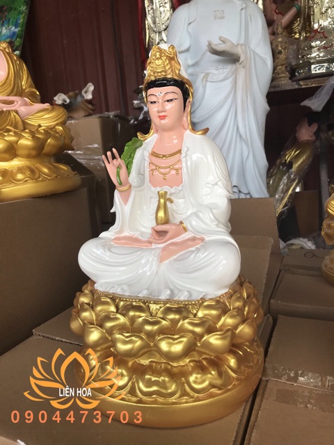 Tượng Phật Quan Âm  màu trắng cao 30cm đẹp hảo tướng