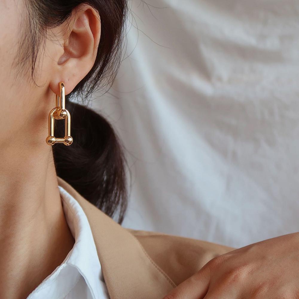 Bông Tai Thiết Kế Độc Đáo Thời Trang Sang Trọng Cho Nữ|Ghim Cài Áo Hình Chữ U Bằng Đồng Thau Không Gây Dị Ứng 14k|Vòng Tròn Mạ Vàng Dùng Làm Trang Sức