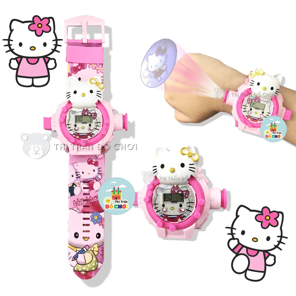 Đồ chơi cho bé gái đồng hồ trẻ em mẫu mèo hồng chiếu 24 hình 3D - 777-131B - Đồ khuyến mãi giá tốt