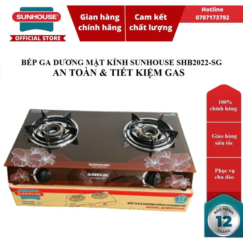 Bếp gas dương kính Sunhouse SHB2022-SG - 705x425mm, màu đen, tiết kiệm gas, an toàn sử dụng
