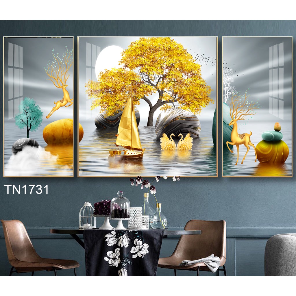 Tranh tráng gương in UV 5D Mica bóng mịn Joce.Decor, tranh treo tường phòng khách bền đẹp 40 năm Ko phai màu M1