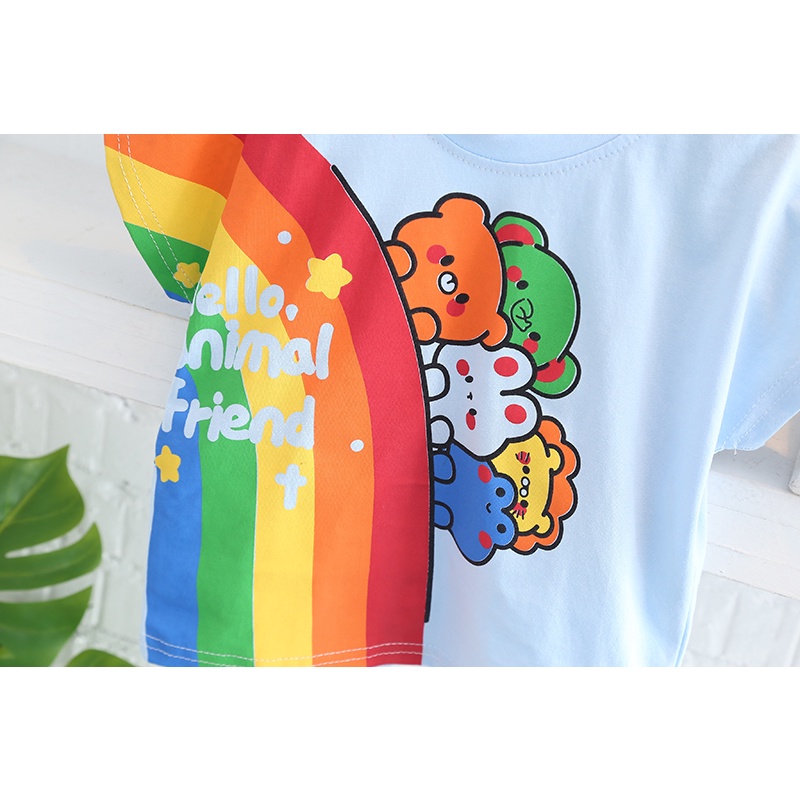 Bộ Trang Phục 2 Mảnh Gồm Áo Thun Tay Ngắn In Họa Tiết Hoạt Hình + Quần short denim Cho Bé Trai