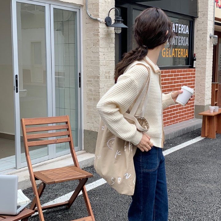 Túi vải canvas thêu chữ Hello